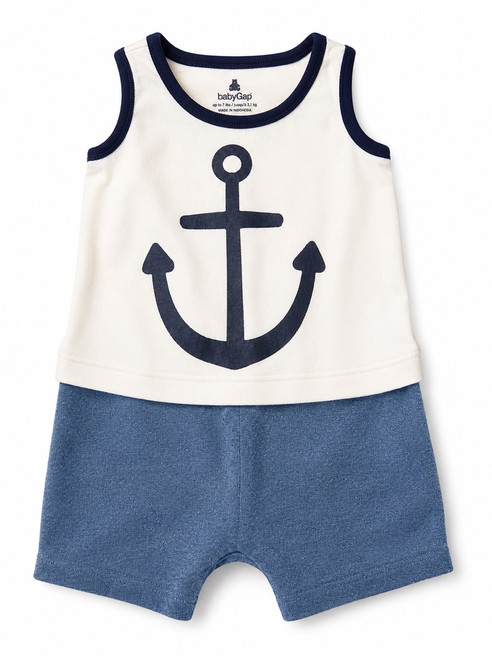 GAP Baby Sleeveless Anchor Romper in Navy and Cream